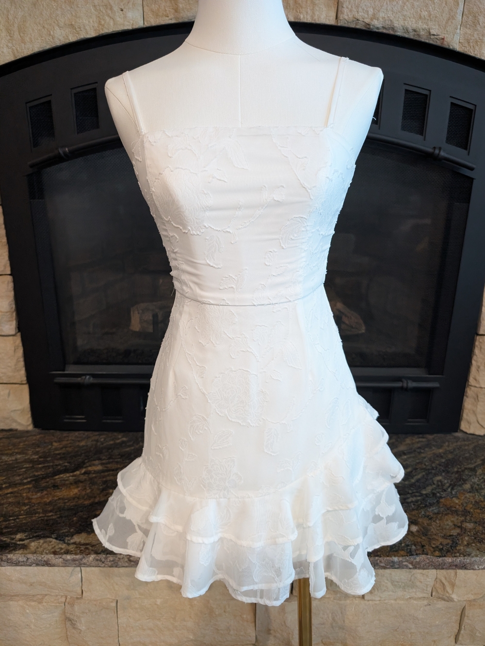 Lulu's White Floral Square-Neck Ruffle Mini Dress